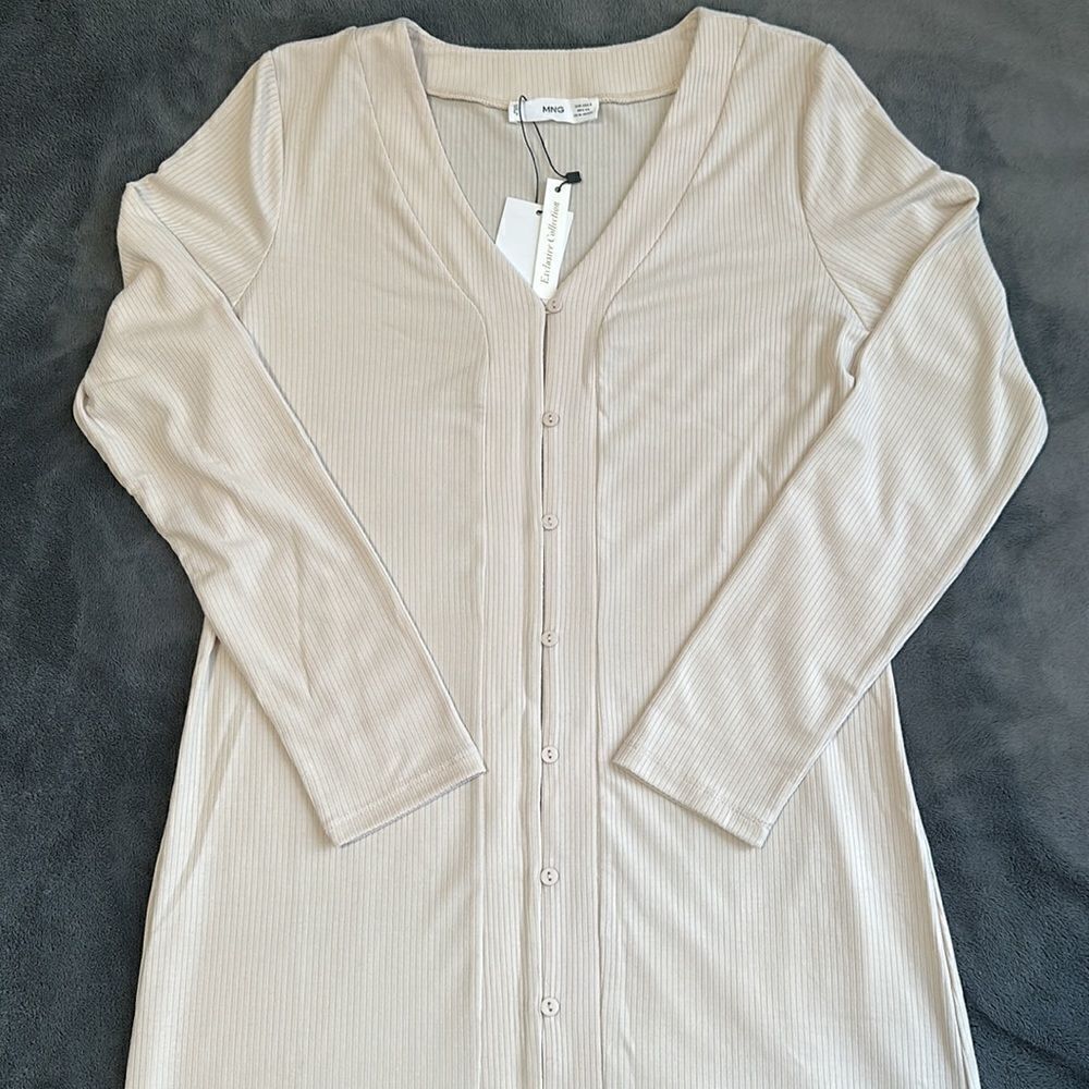 New MANGO Ribbed V Neck Cardigan Dress Size Small